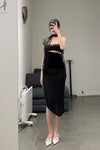 Un Morceau lace velvet stitching twists tube top UM231SZ18 black PUM37